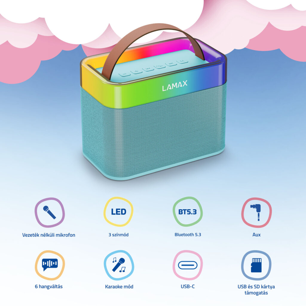 LAMAX KaraokeKid1 Blue 10W Gyerek karaoke szett vezeték nélküli mikrofonnal - Image 2