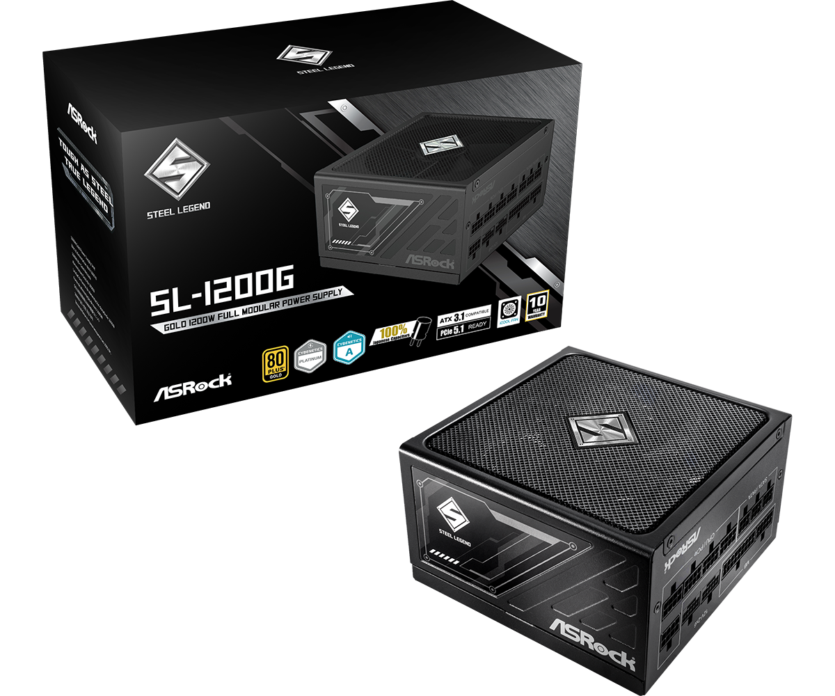 ASRock Steel Legend SL-1200G 1200W 80 PLUS Gold Moduláris Tápegység, fekete