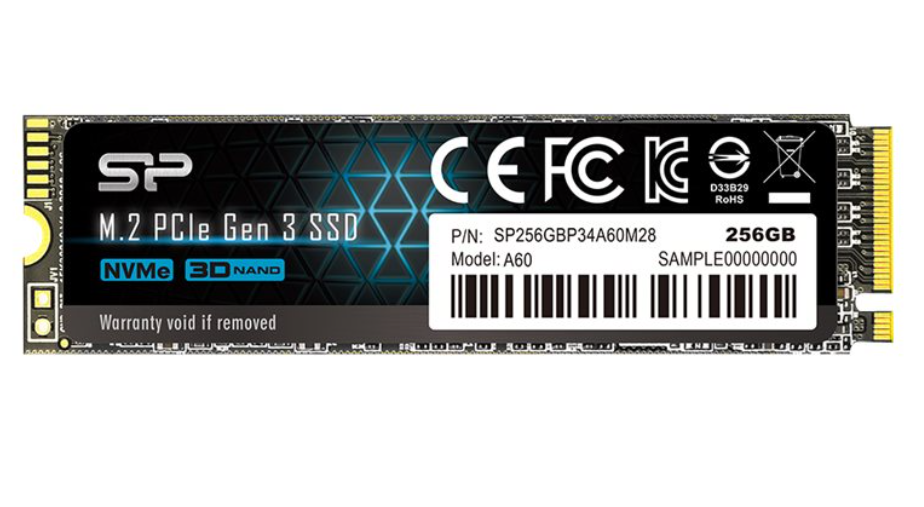 Silicon Power SSD - 256GB A60 (r:2200MB/s; w:1600 MB/s, NVMe 1.3 támogatás, M.2 PCIe Gen 3x4)
