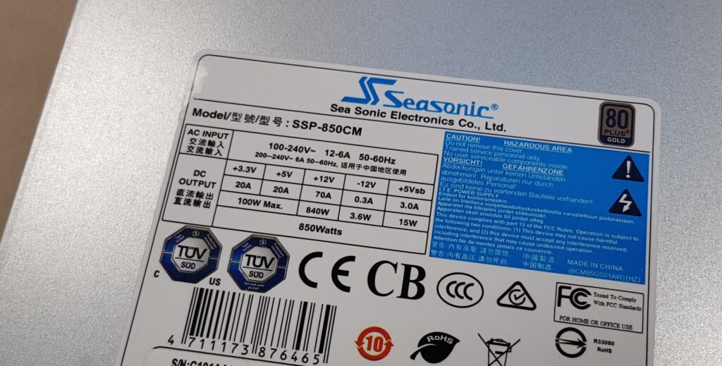 SeaSonic SSP-850CM 850W 80+ Gold AC 100-240V, 47/63Hz, Bulk, Active PFC, 12cm - Image 2