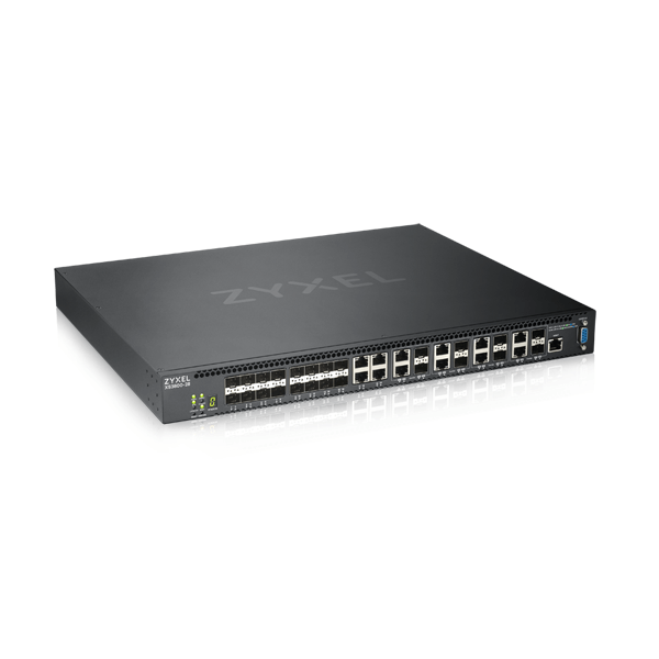 XS3800-28_1.png Zyxel XS3800-28, 28-port 10GbE L2+ Switch, MultiGig, 12x 10G Copper, 8x 10G dual - Image 1