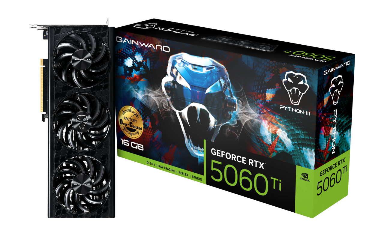 p01240_pic_158667dbaf556a13a.png Gainward RTX5060Ti Python III OC 16GB GDDR7 128bit 3-DP HDMI - Image 1